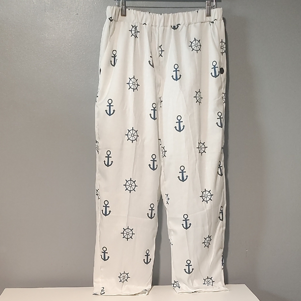 Nautical Print Women's White Sailor Pants - Picture 6 of 17